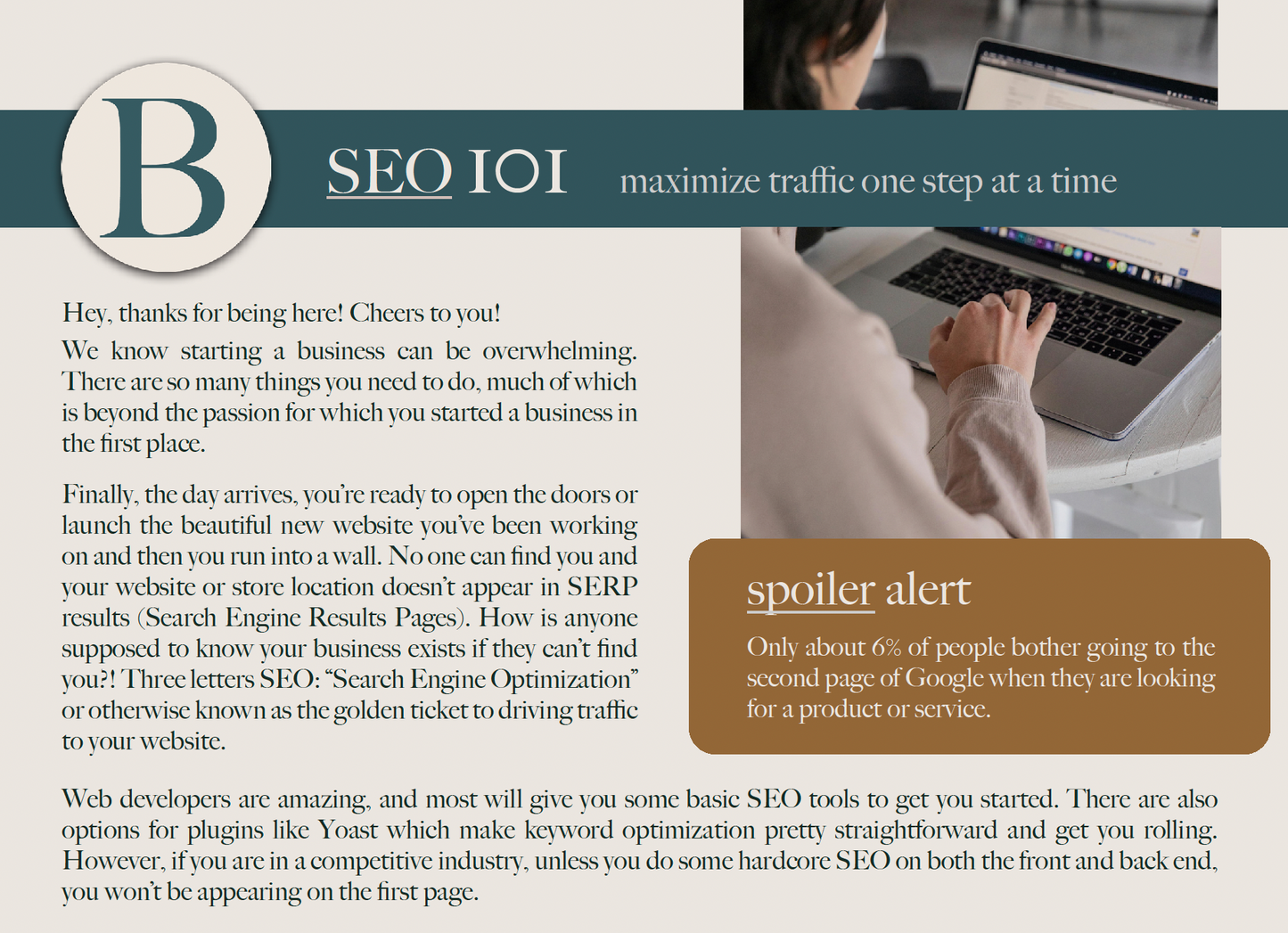 SEO 101 - screenshot of introduction page, website ranking