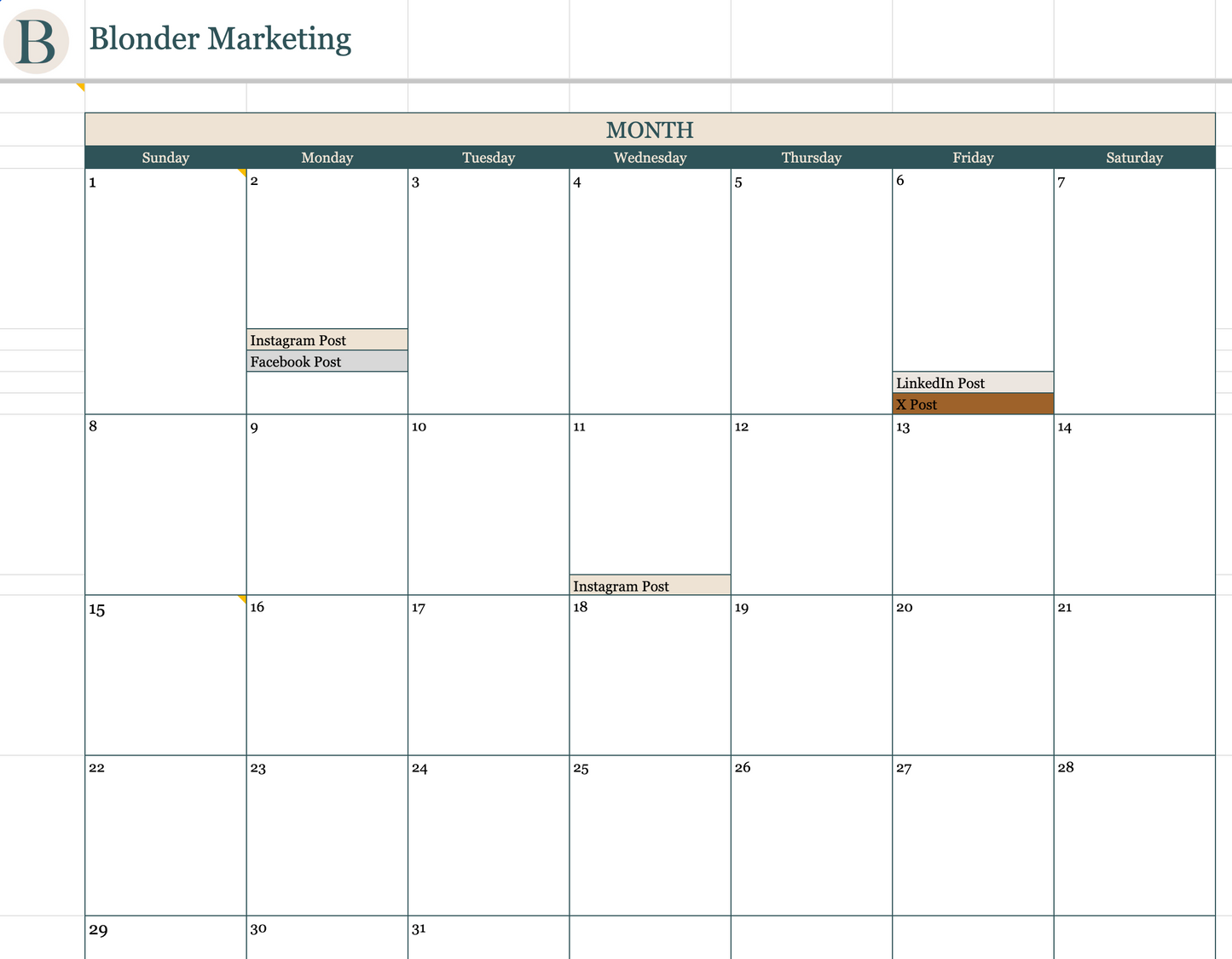 free social content planner calendar screenshot