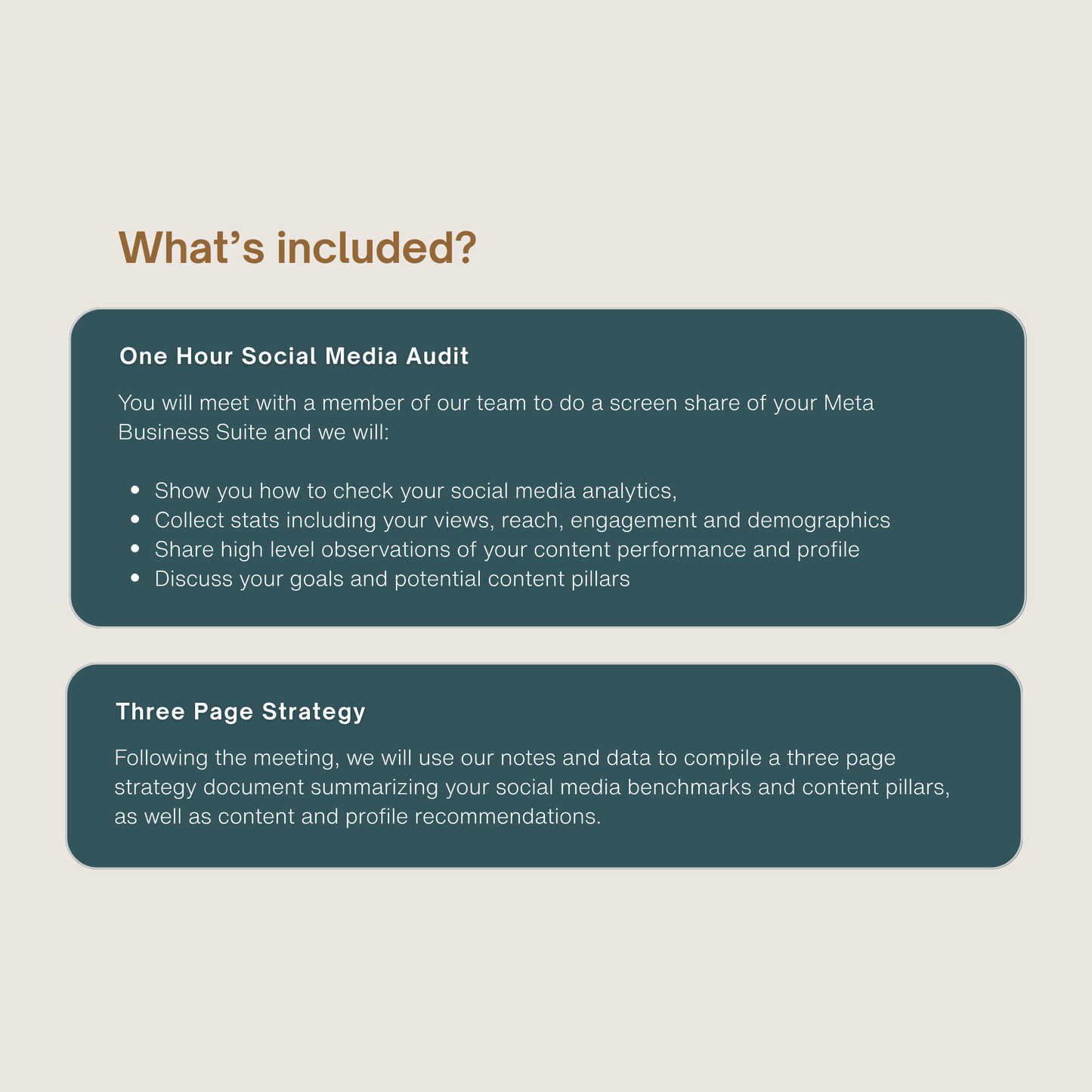 Graphic sharing what is included in the social media audit and strategy